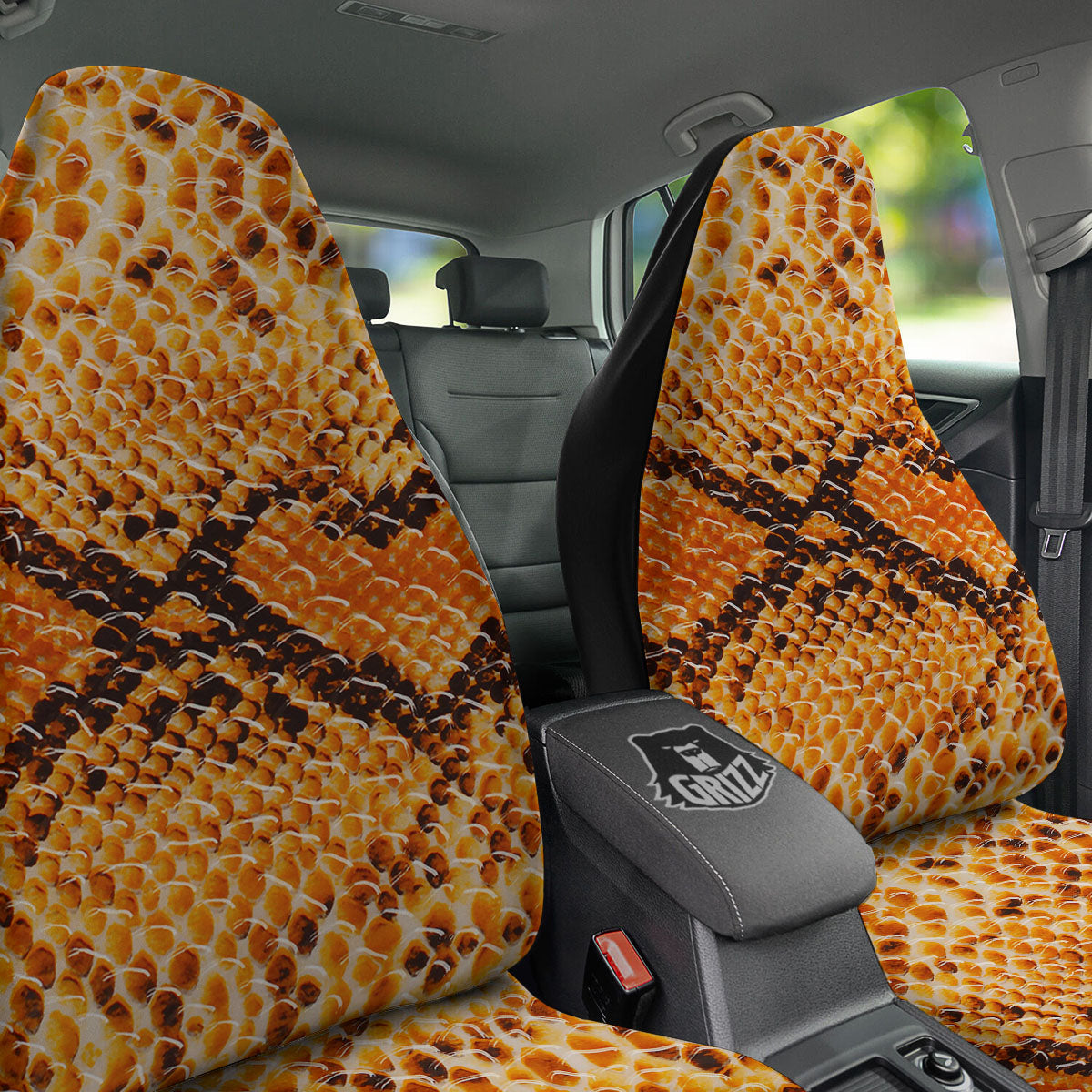 Snakeskin Yellow And Brown Print Car Seat Covers-grizzshop