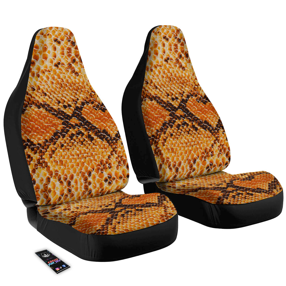 Snakeskin Yellow And Brown Print Car Seat Covers-grizzshop