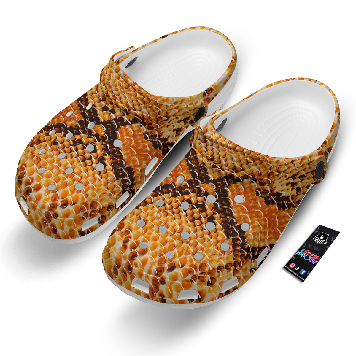 Snakeskin Yellow And Brown Print Clog-grizzshop