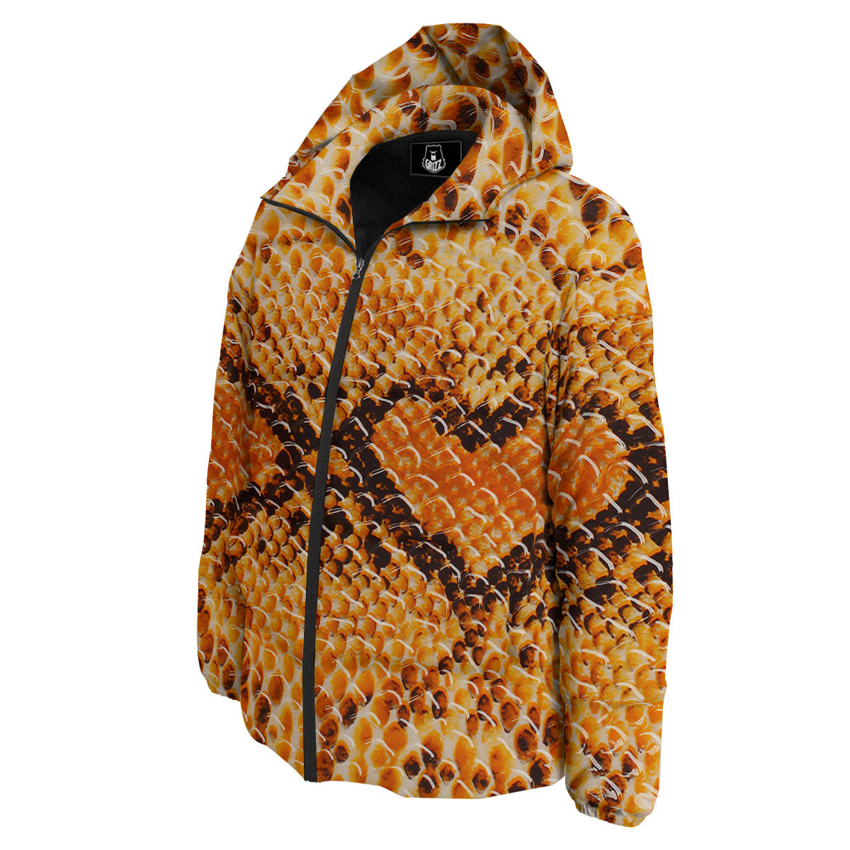 Snakeskin Yellow And Brown Print Down Jacket-grizzshop