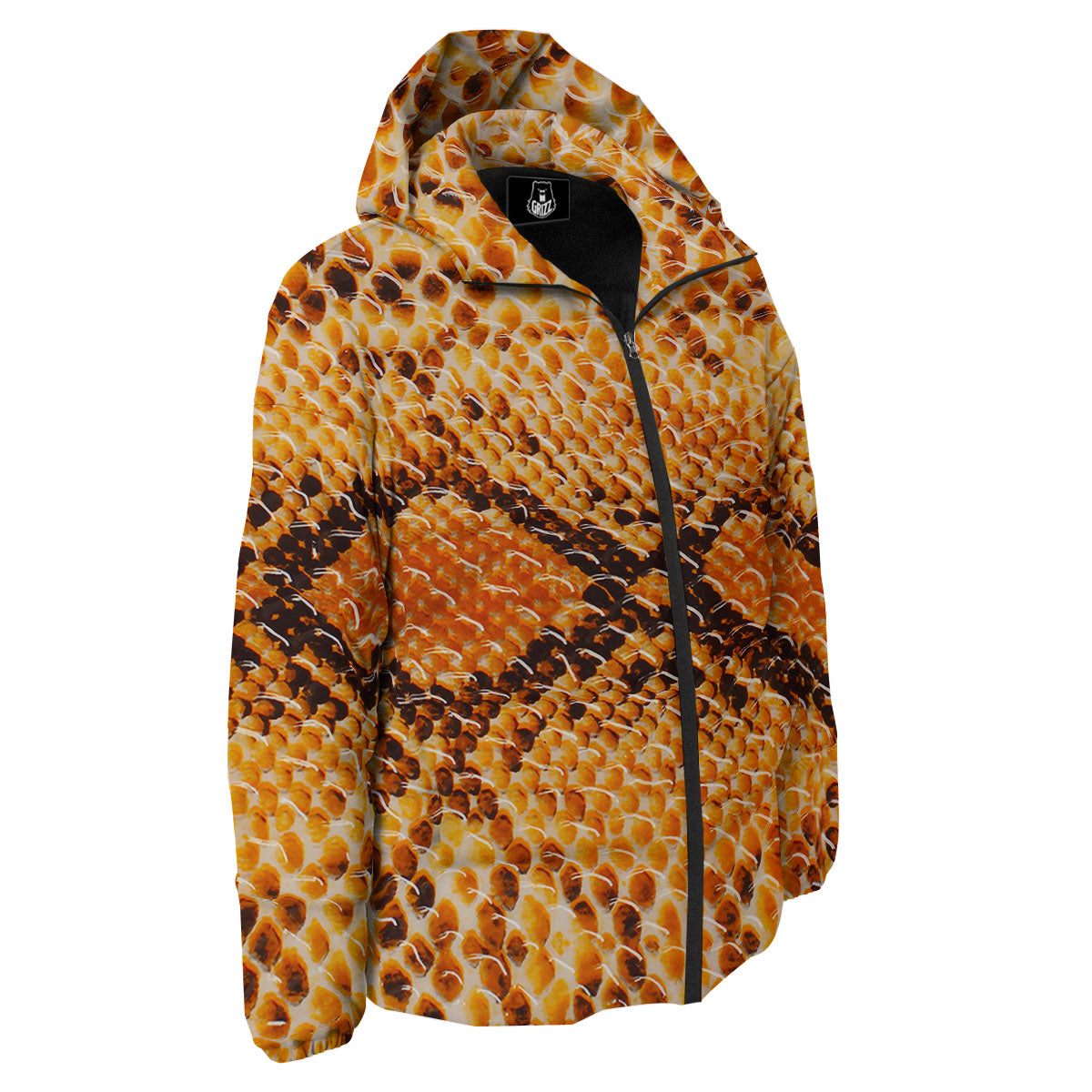 Snakeskin Yellow And Brown Print Down Jacket-grizzshop
