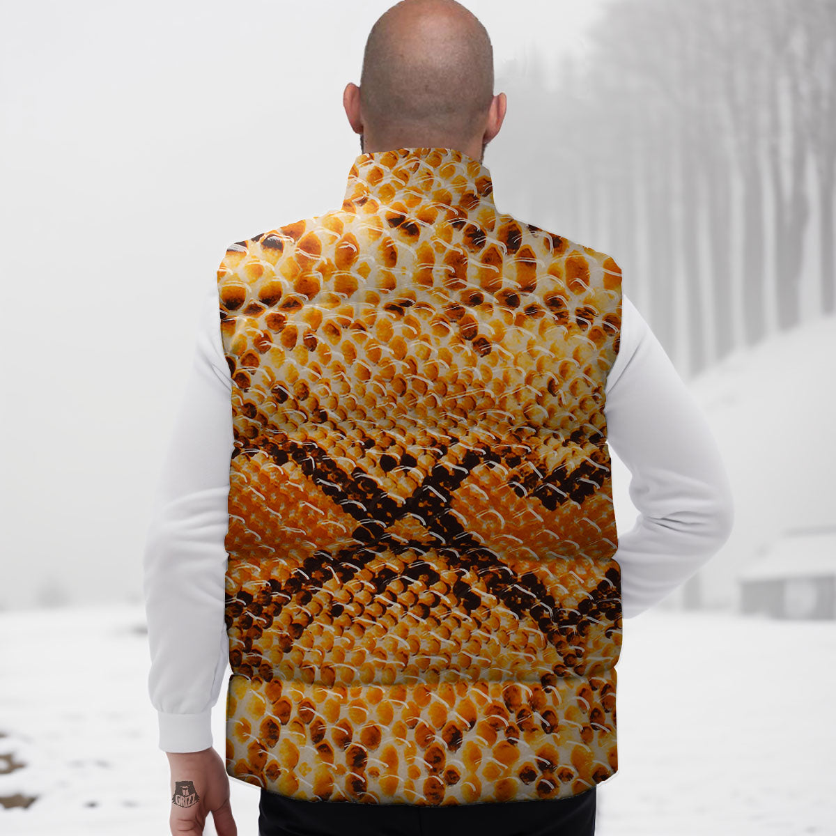 Snakeskin Yellow And Brown Print Down Vest