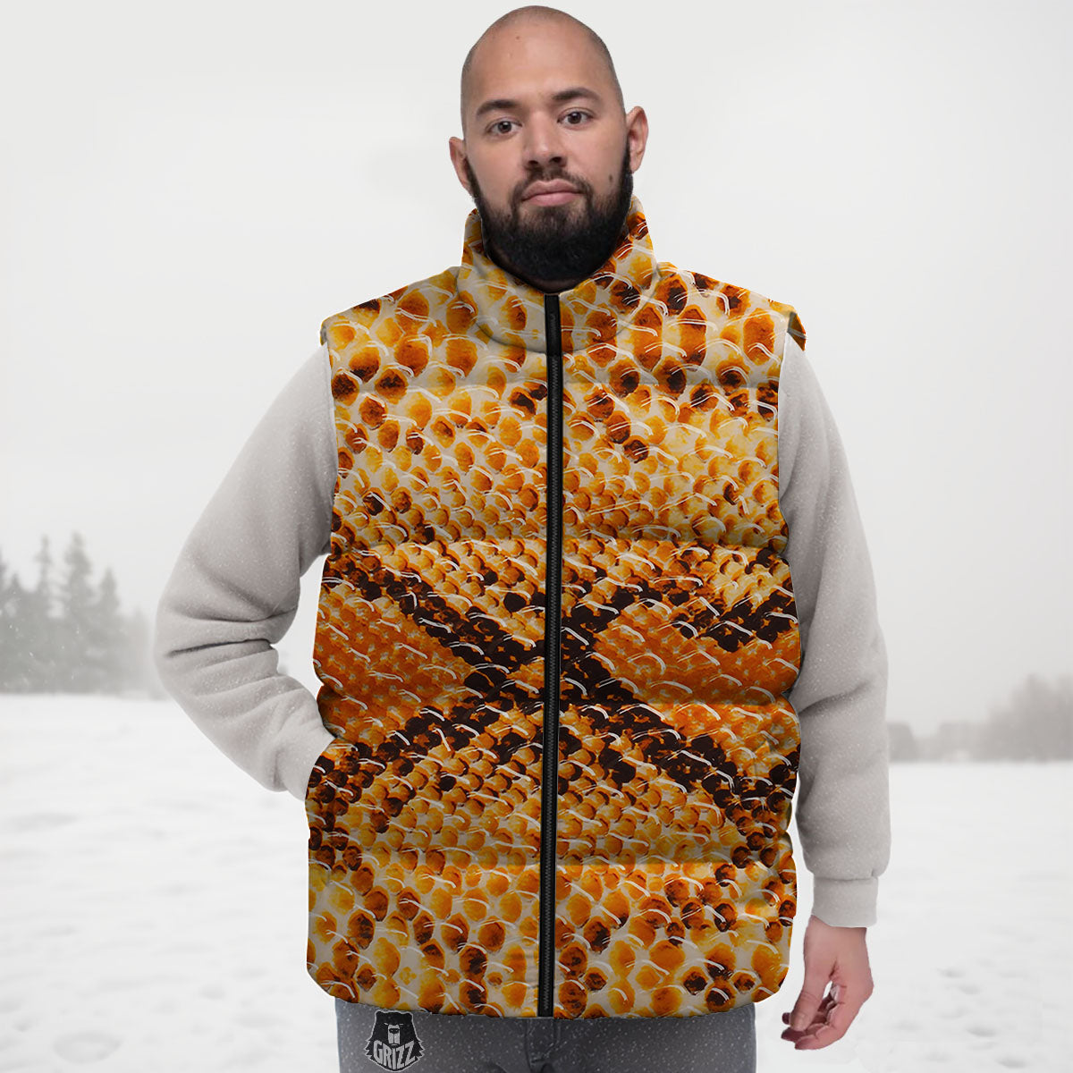 Snakeskin Yellow And Brown Print Down Vest