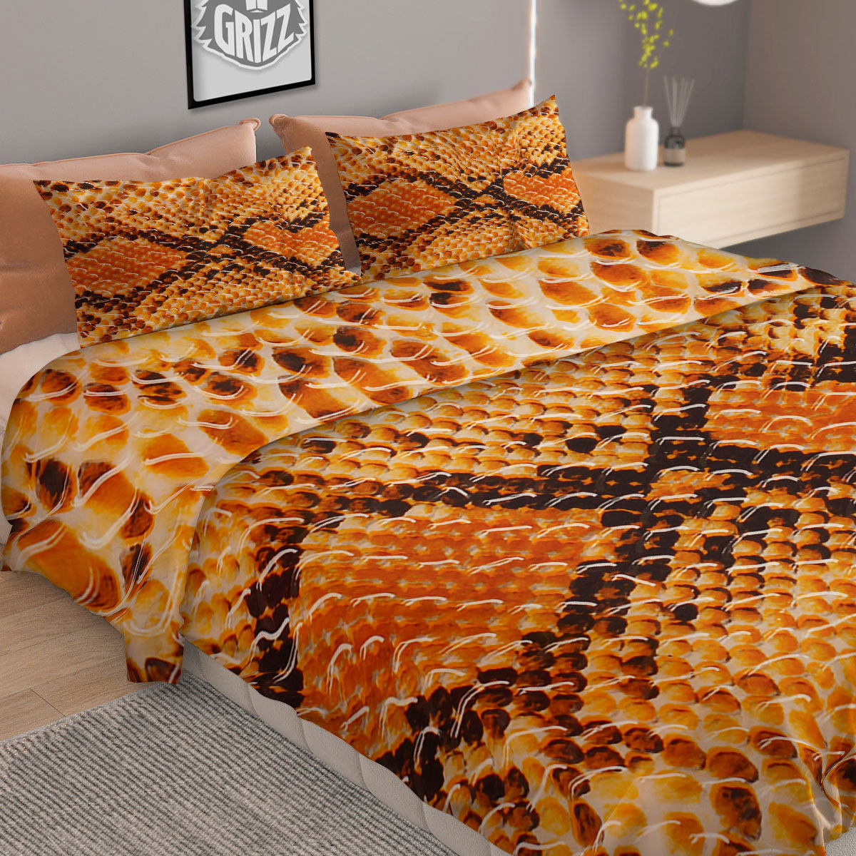 Snakeskin Yellow And Brown Print Duvet Cover Bedding Set