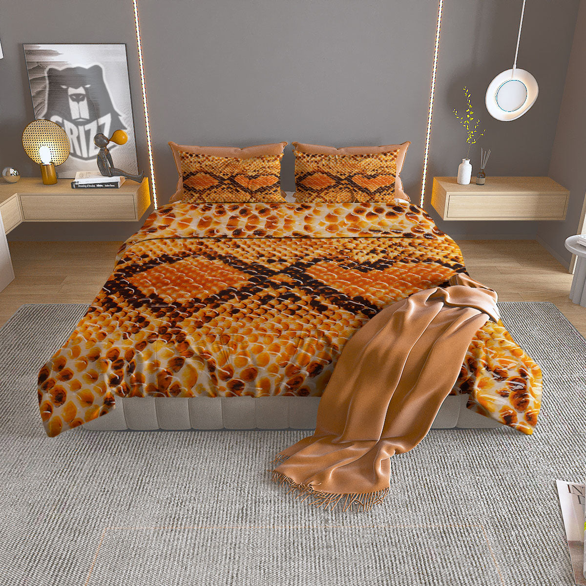 Snakeskin Yellow And Brown Print Duvet Cover Bedding Set