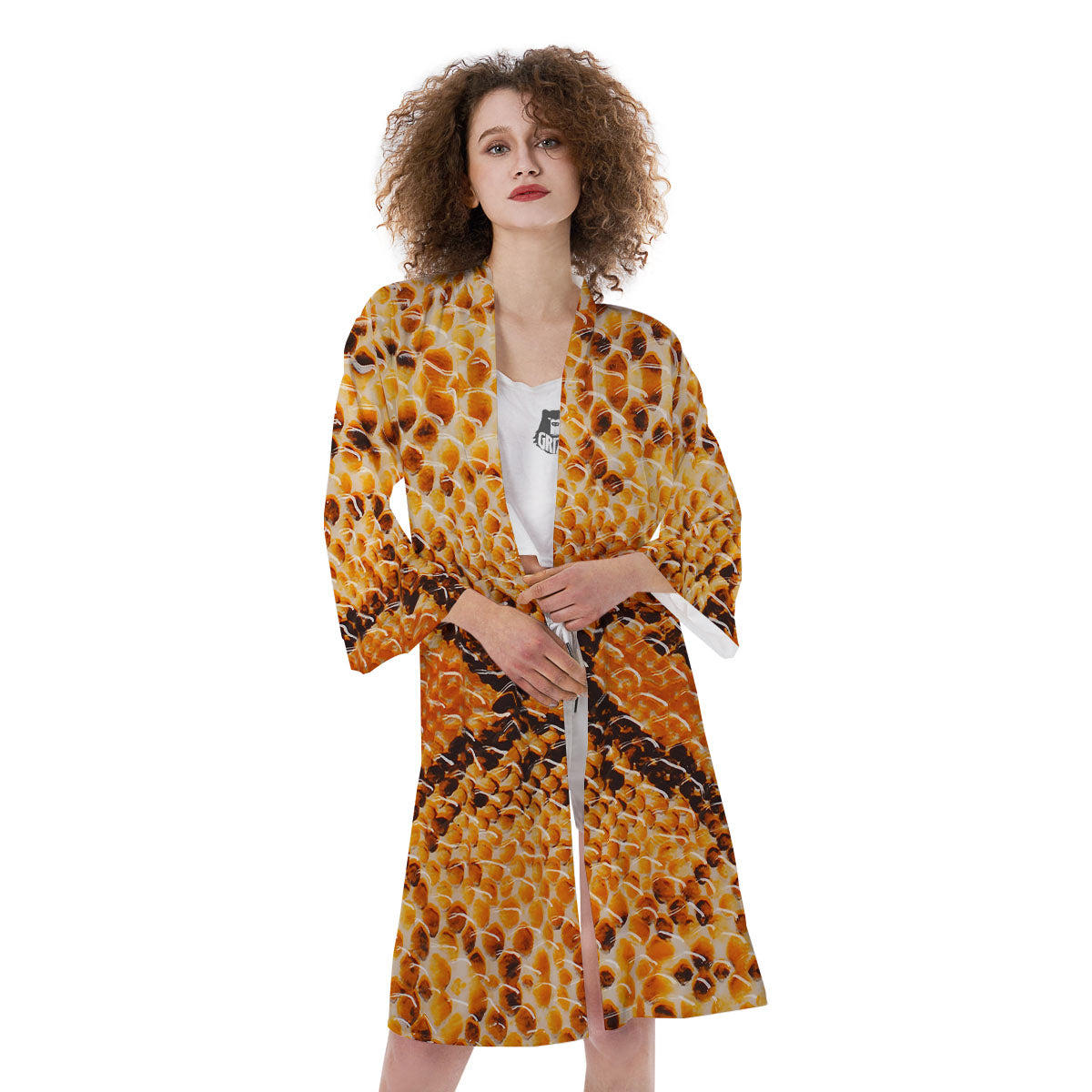 Snakeskin Yellow And Brown Print Kimono-grizzshop