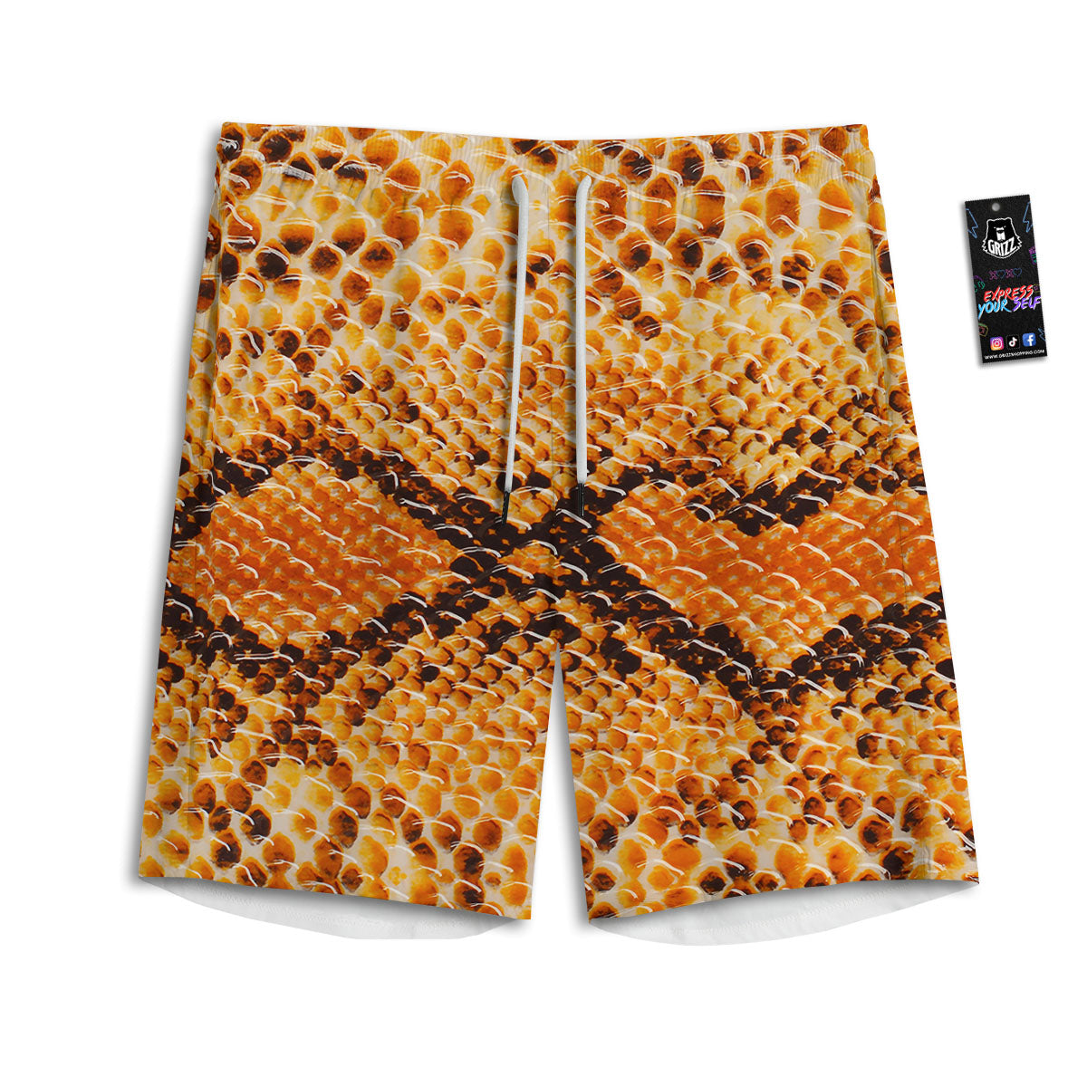 Snakeskin Yellow And Brown Print Men's Athletic Shorts