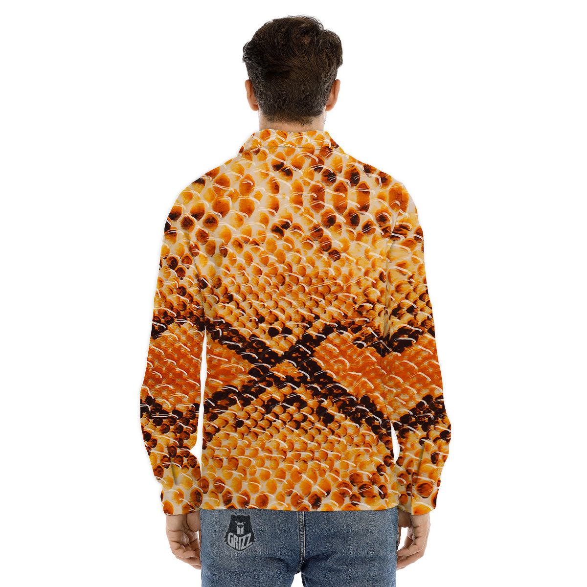 Snakeskin Yellow And Brown Print Men's Dress Shirts-grizzshop