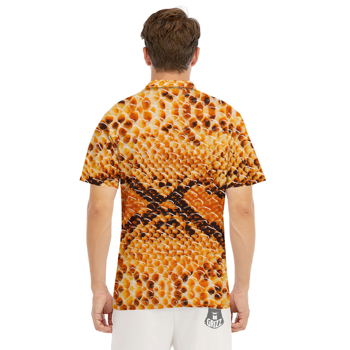 Snakeskin Yellow And Brown Print Men's Golf Shirts-grizzshop