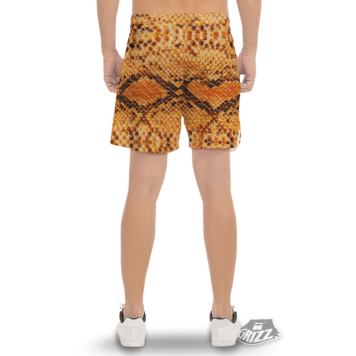 Snakeskin Yellow And Brown Print Men's Gym Shorts-grizzshop
