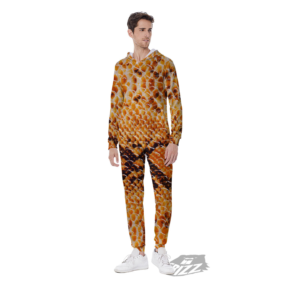 Snakeskin Yellow And Brown Print Men's Jumpsuit-grizzshop
