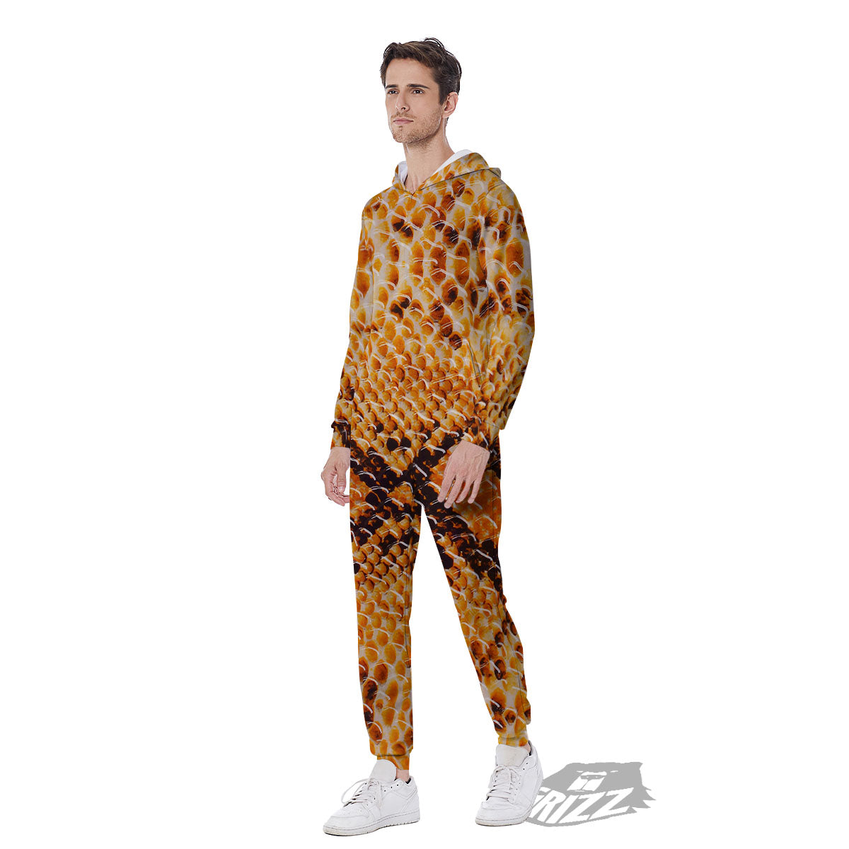 Snakeskin Yellow And Brown Print Men's Jumpsuit-grizzshop