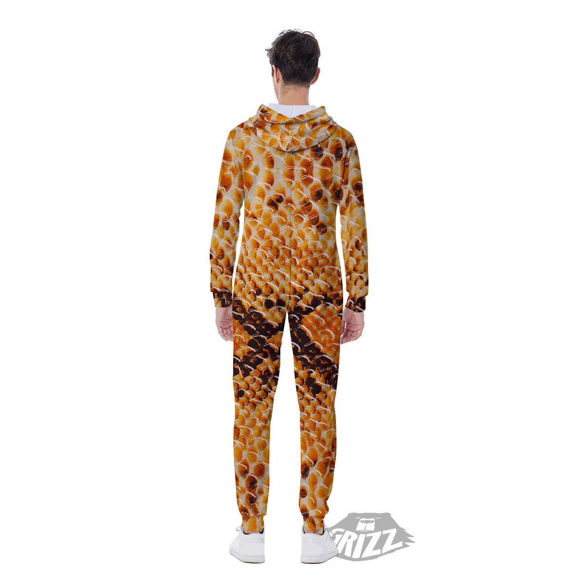 Snakeskin Yellow And Brown Print Men's Jumpsuit-grizzshop