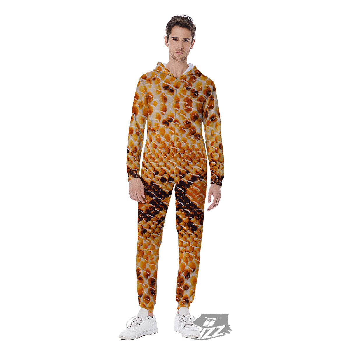 Snakeskin Yellow And Brown Print Men's Jumpsuit-grizzshop