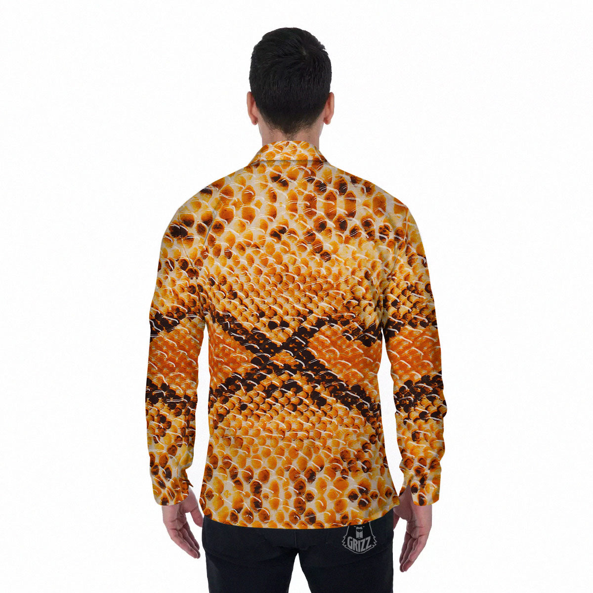 Snakeskin Yellow And Brown Print Men's Long Sleeve Shirts-grizzshop