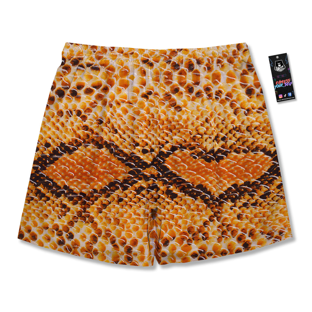Snakeskin Yellow And Brown Print Men's Running Shorts-grizzshop