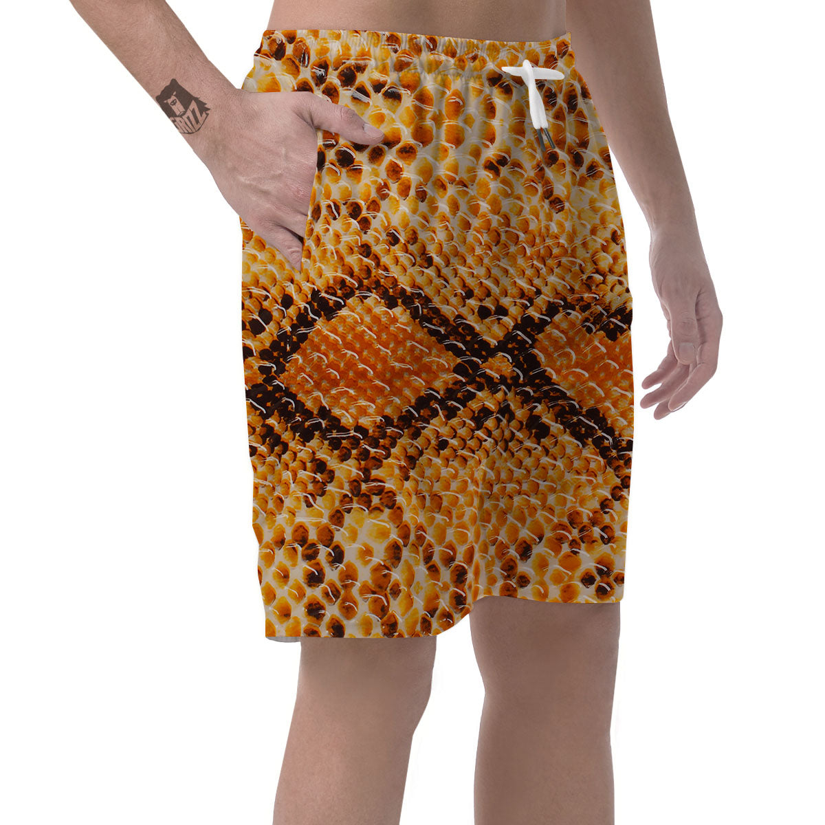 Snakeskin Yellow And Brown Print Men's Shorts-grizzshop