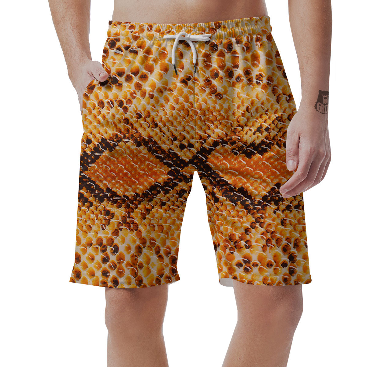 Snakeskin Yellow And Brown Print Men's Shorts-grizzshop