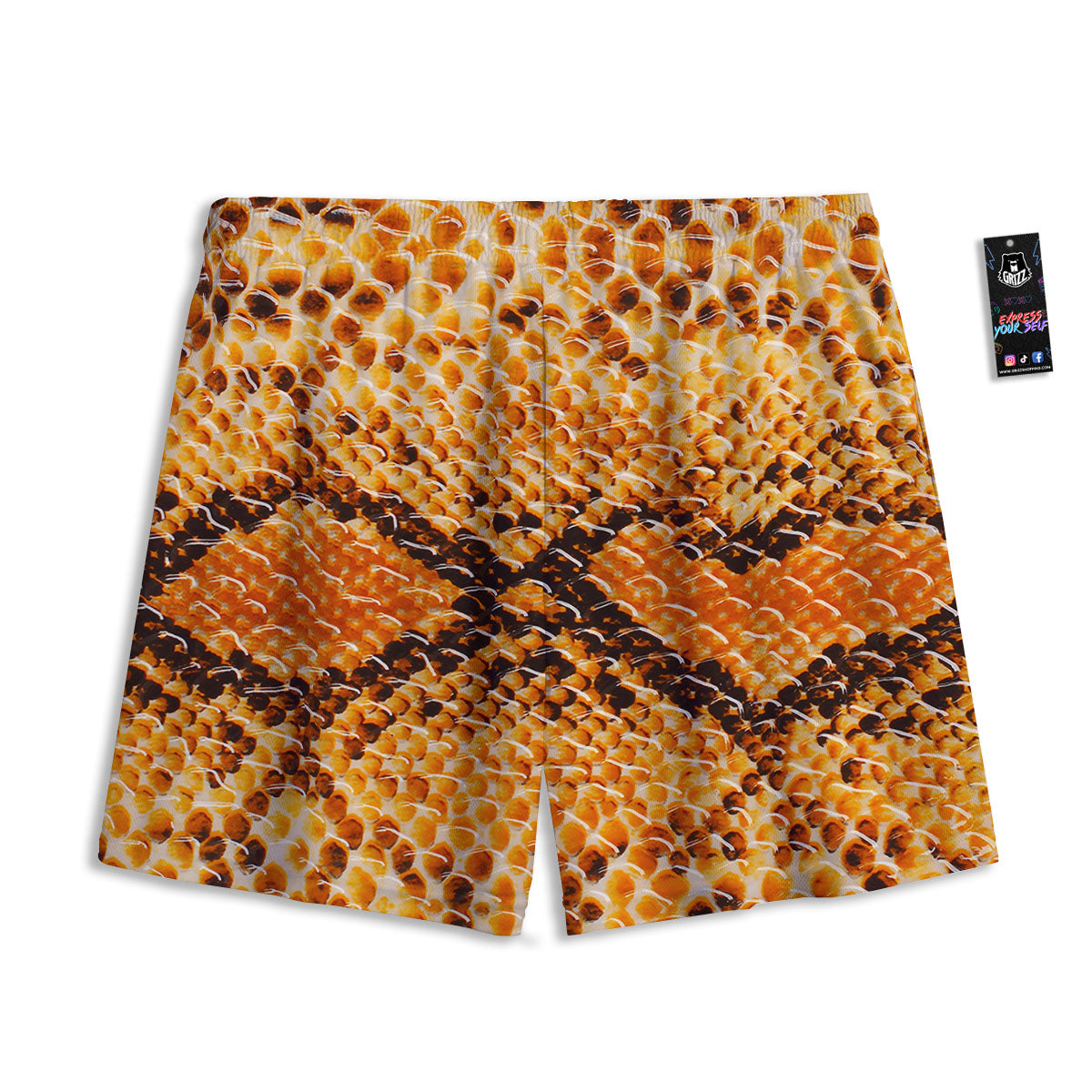 Snakeskin Yellow And Brown Print Mesh Shorts