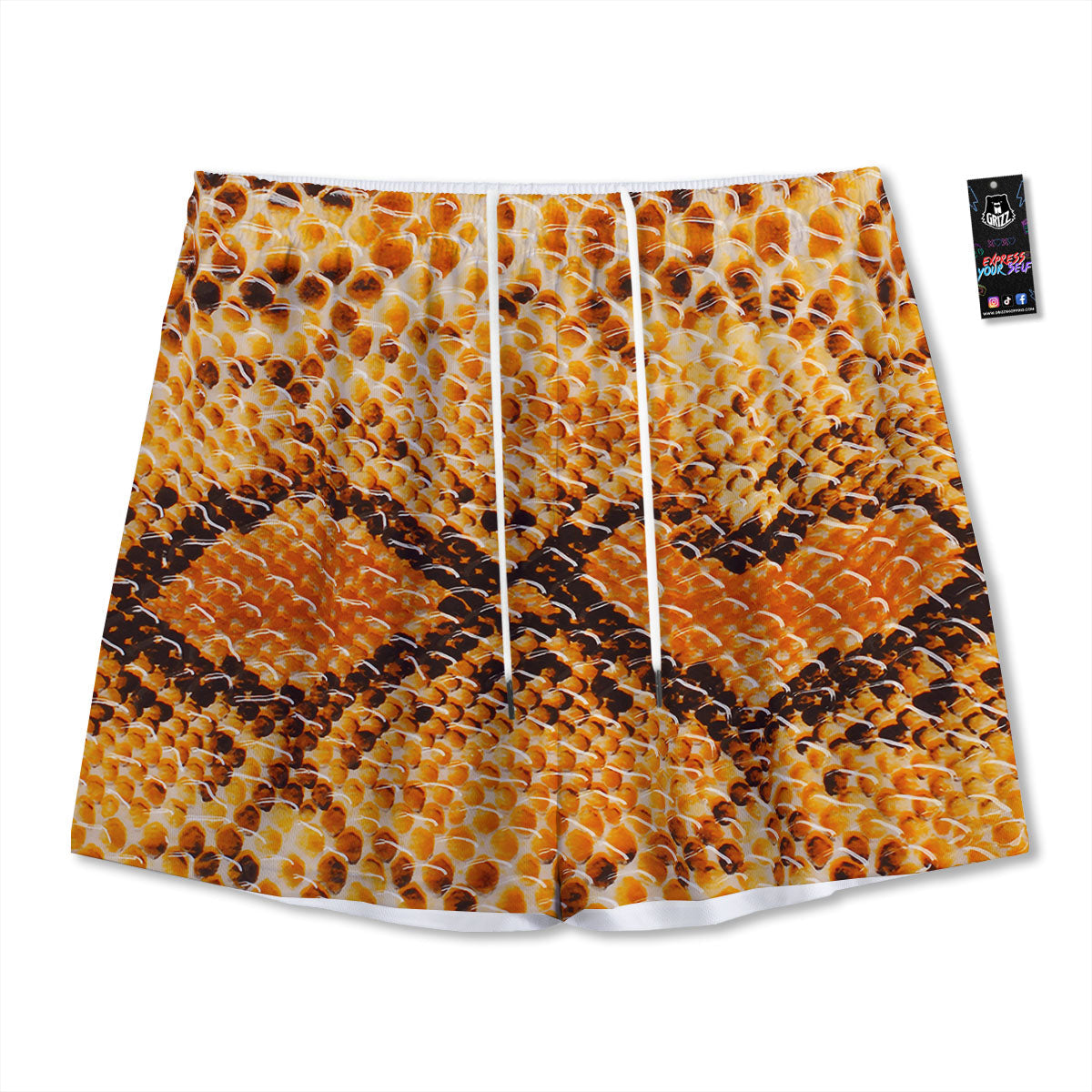 Snakeskin Yellow And Brown Print Mesh Shorts