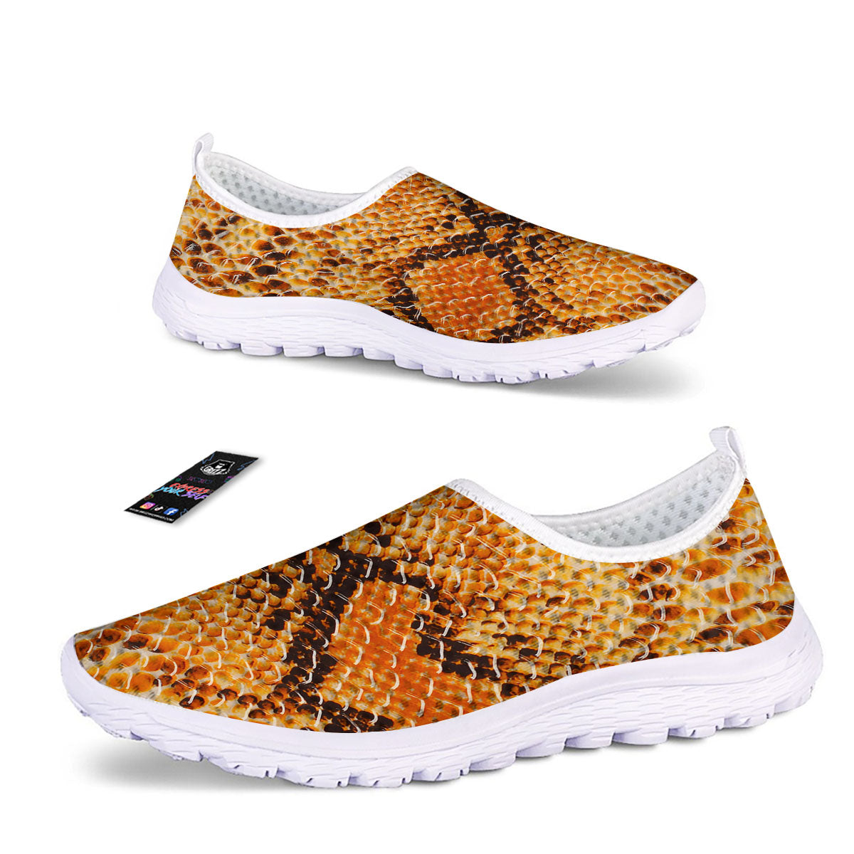 Snakeskin Yellow And Brown Print Nurse Shoes-grizzshop