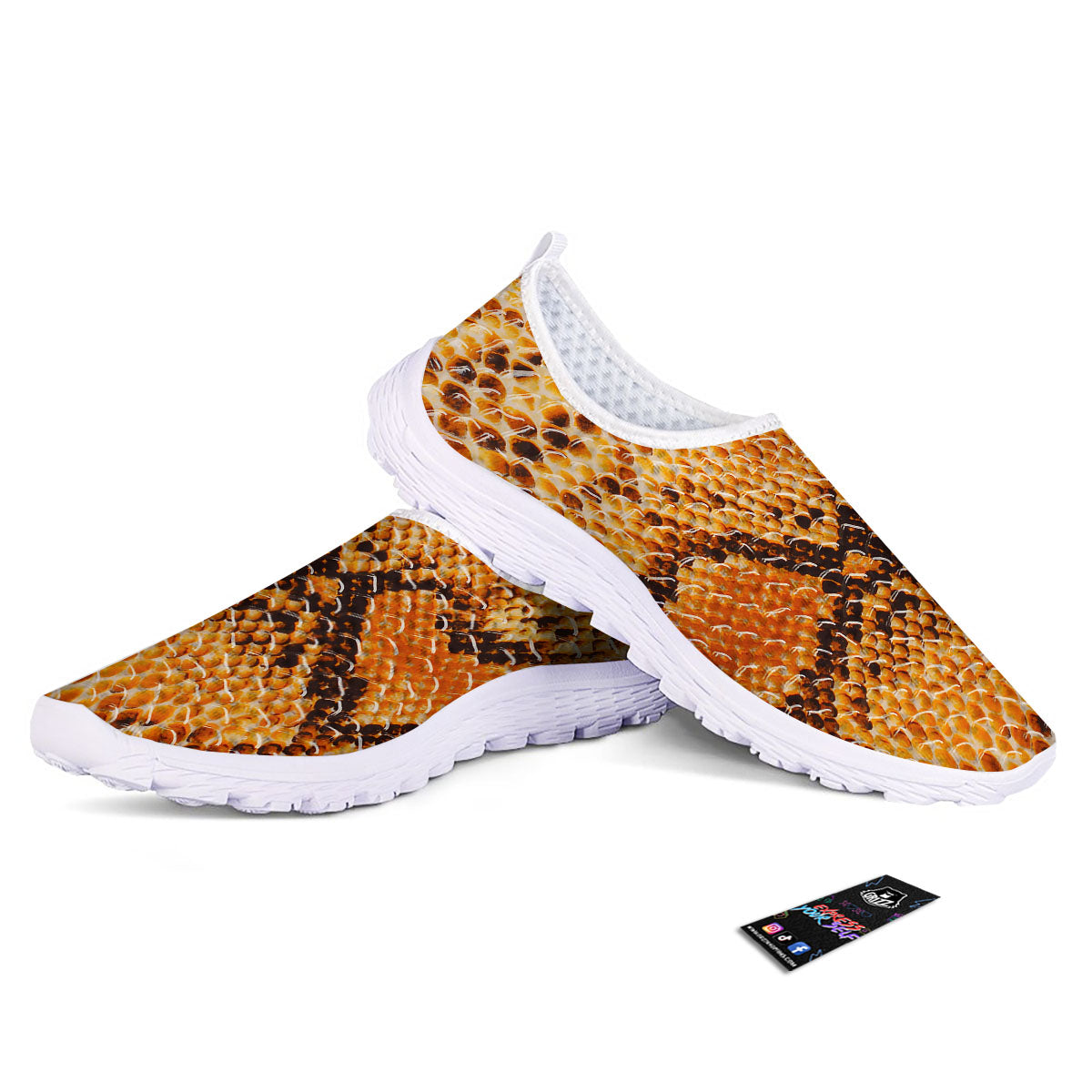 Snakeskin Yellow And Brown Print Nurse Shoes-grizzshop
