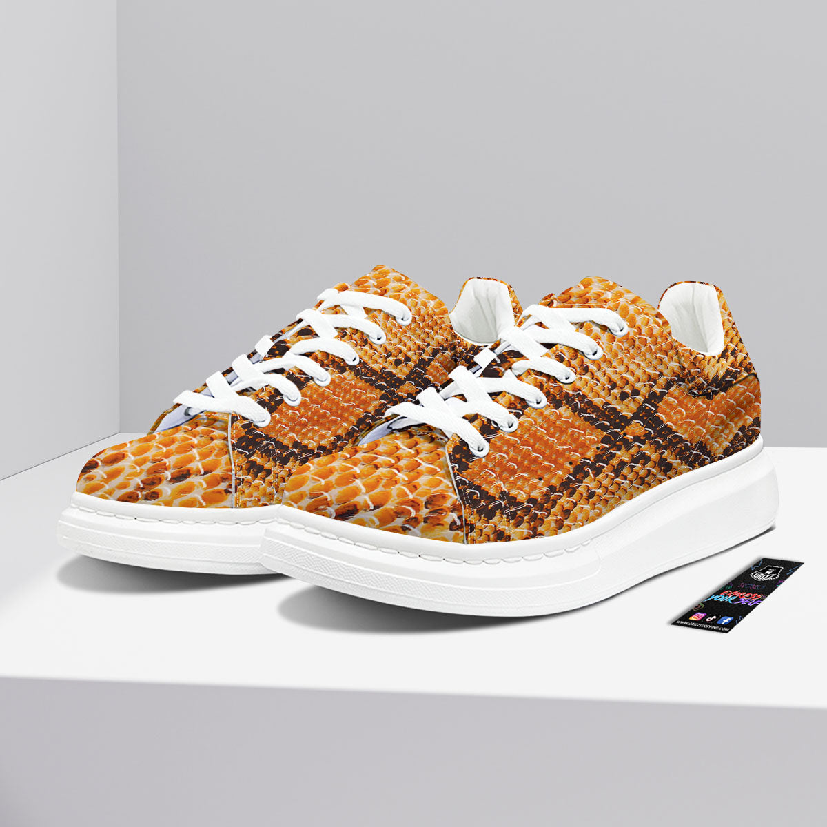 Snakeskin Yellow And Brown Print Platform Shoes-grizzshop