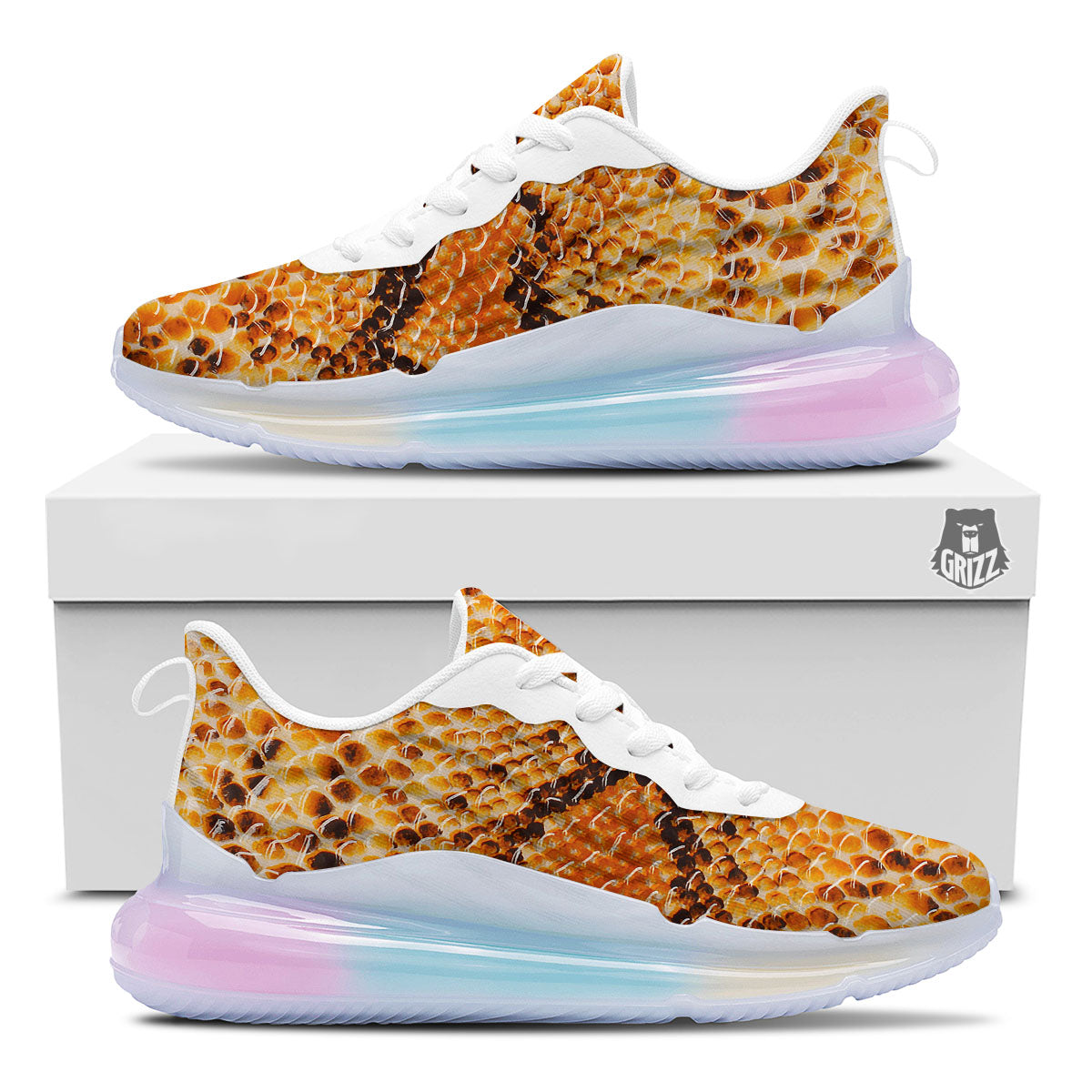 Snakeskin Yellow And Brown Print Running Sneakers-grizzshop