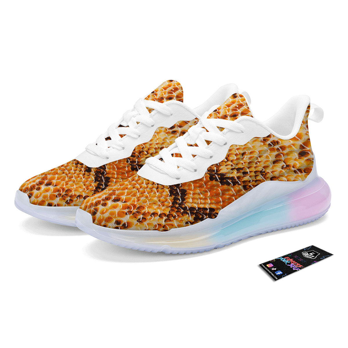 Snakeskin Yellow And Brown Print Running Sneakers-grizzshop