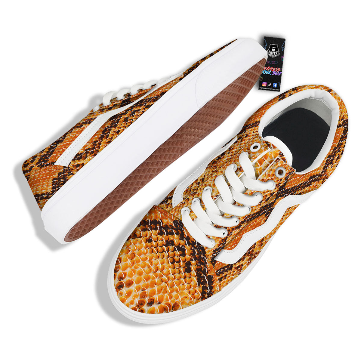 Snakeskin Yellow And Brown Print Skate Shoes-grizzshop