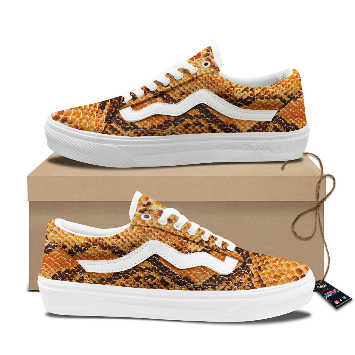 Snakeskin Yellow And Brown Print Skate Shoes-grizzshop