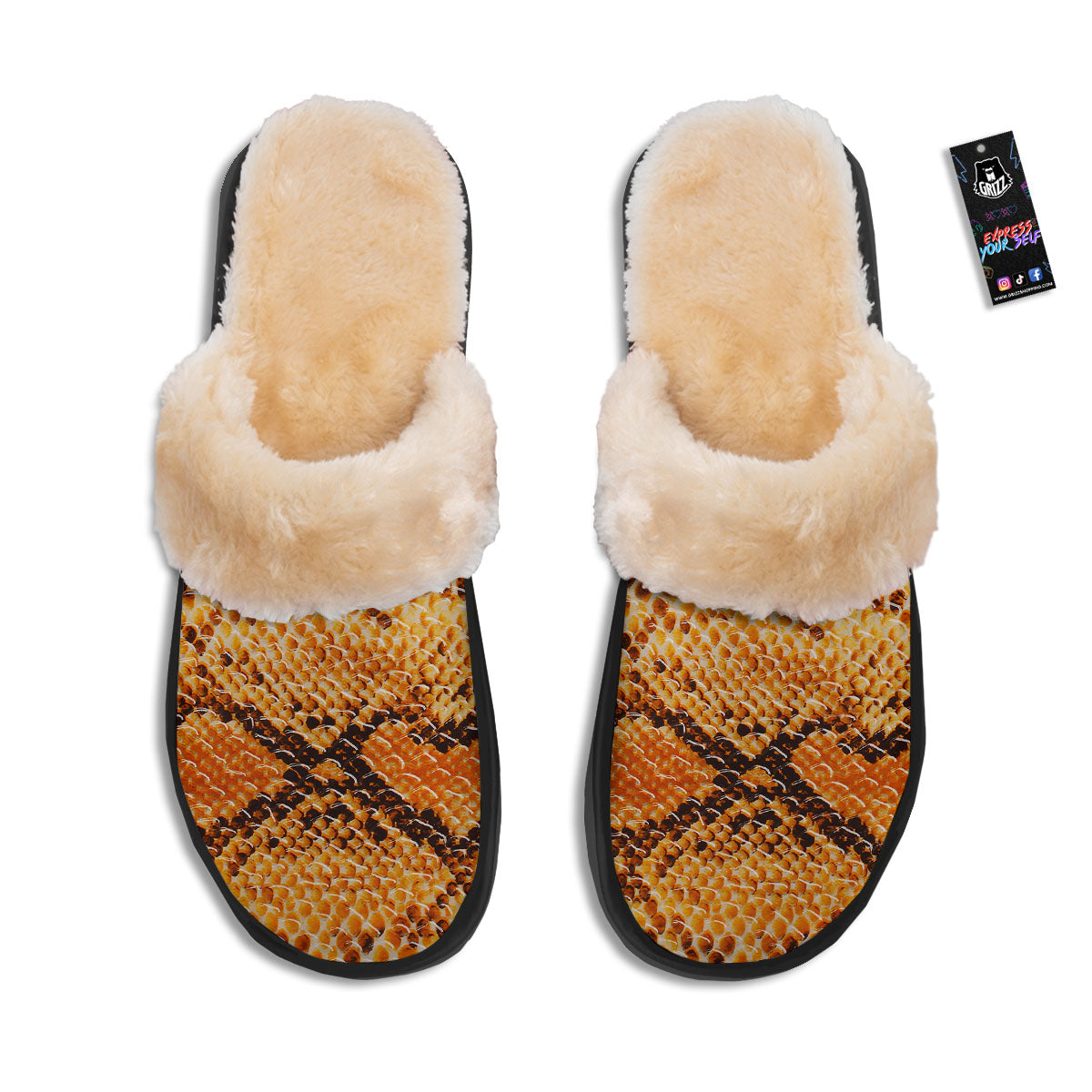 Snakeskin Yellow And Brown Print Slippers-grizzshop