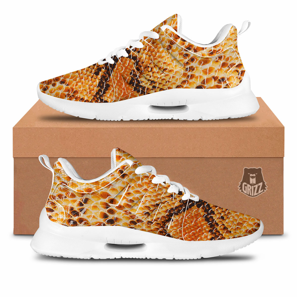 Snakeskin Yellow And Brown Print Tennis Shoes-grizzshop