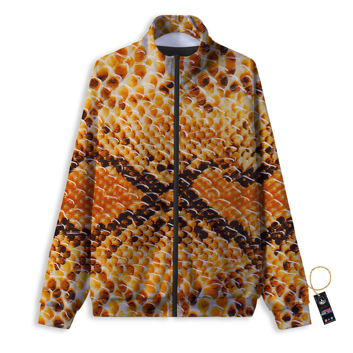 Snakeskin Yellow And Brown Print Track Jacket-grizzshop