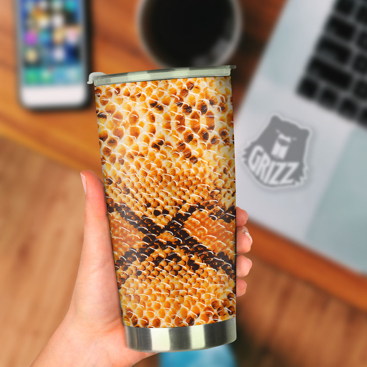 Snakeskin Yellow And Brown Print Tumbler-grizzshop