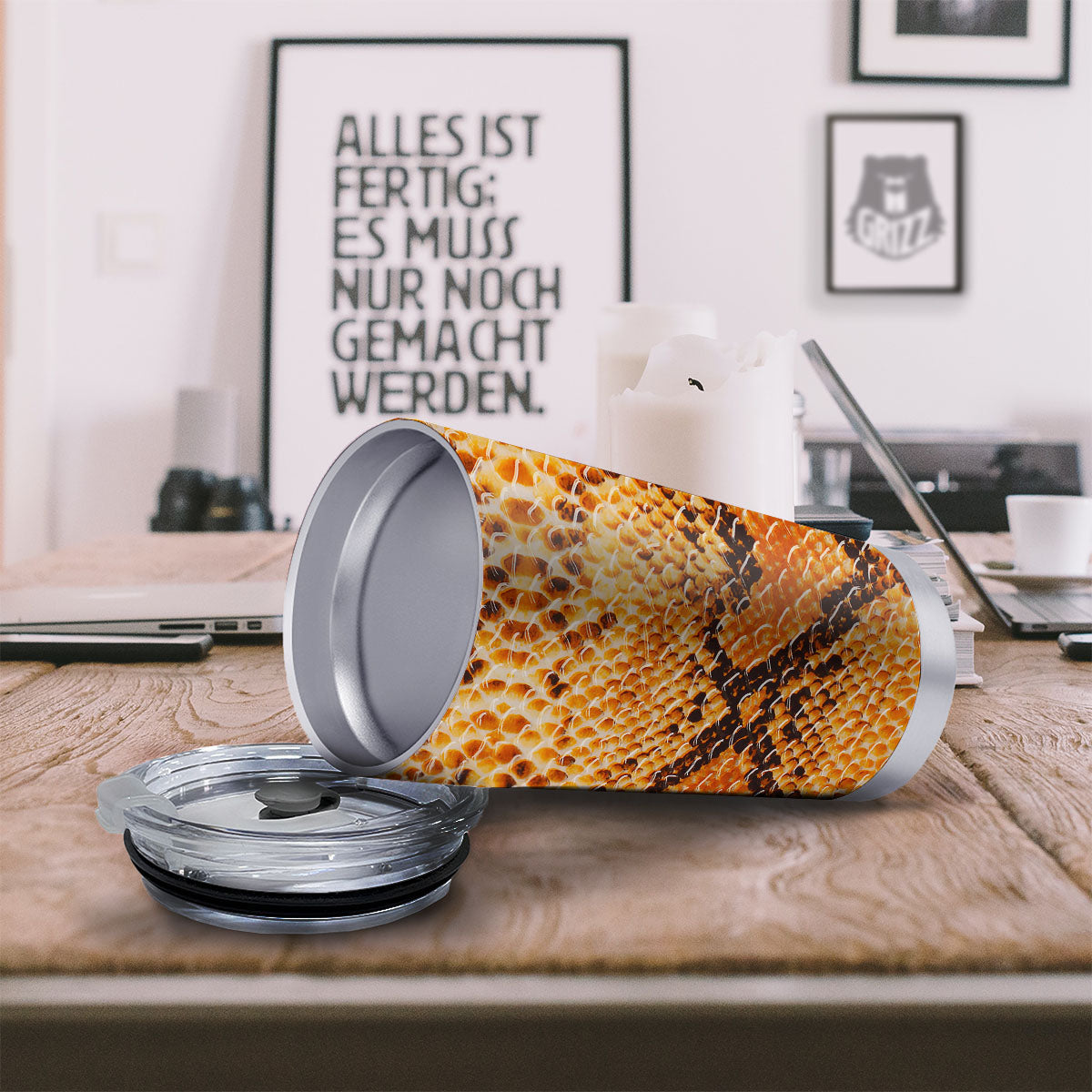 Snakeskin Yellow And Brown Print Tumbler-grizzshop