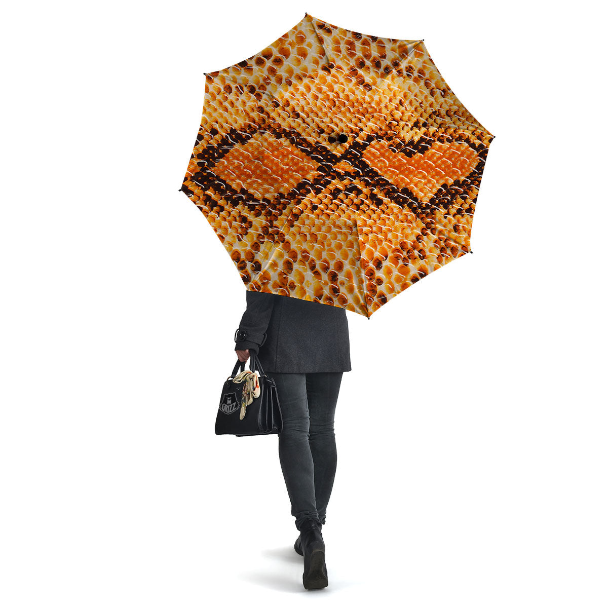 Snakeskin Yellow And Brown Print Umbrella-grizzshop