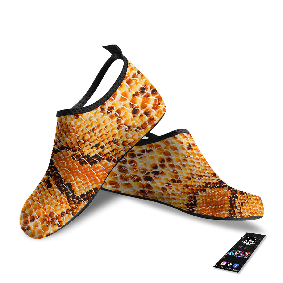 Snakeskin Yellow And Brown Print Water Shoes-grizzshop