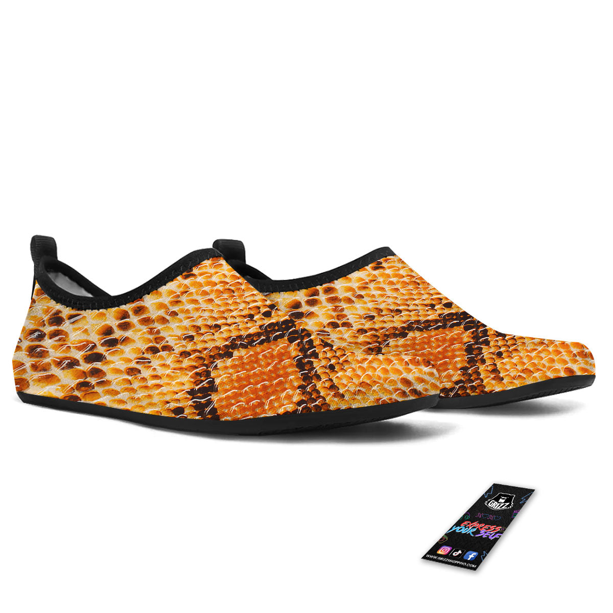 Snakeskin Yellow And Brown Print Water Shoes-grizzshop