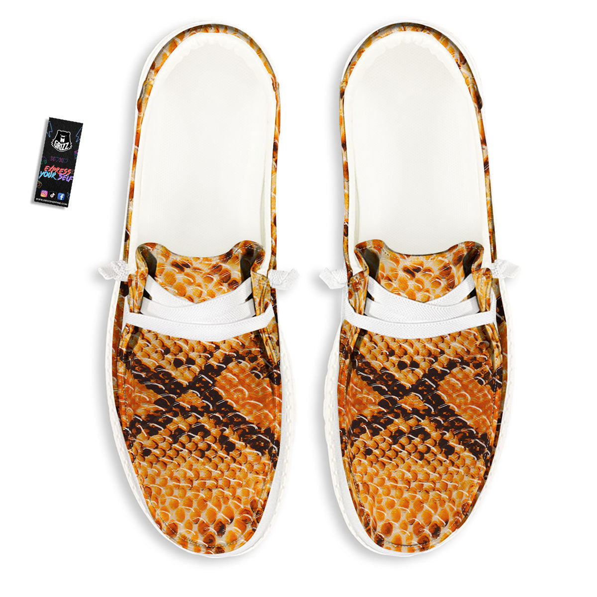 Snakeskin Yellow And Brown Print White Loafers-grizzshop