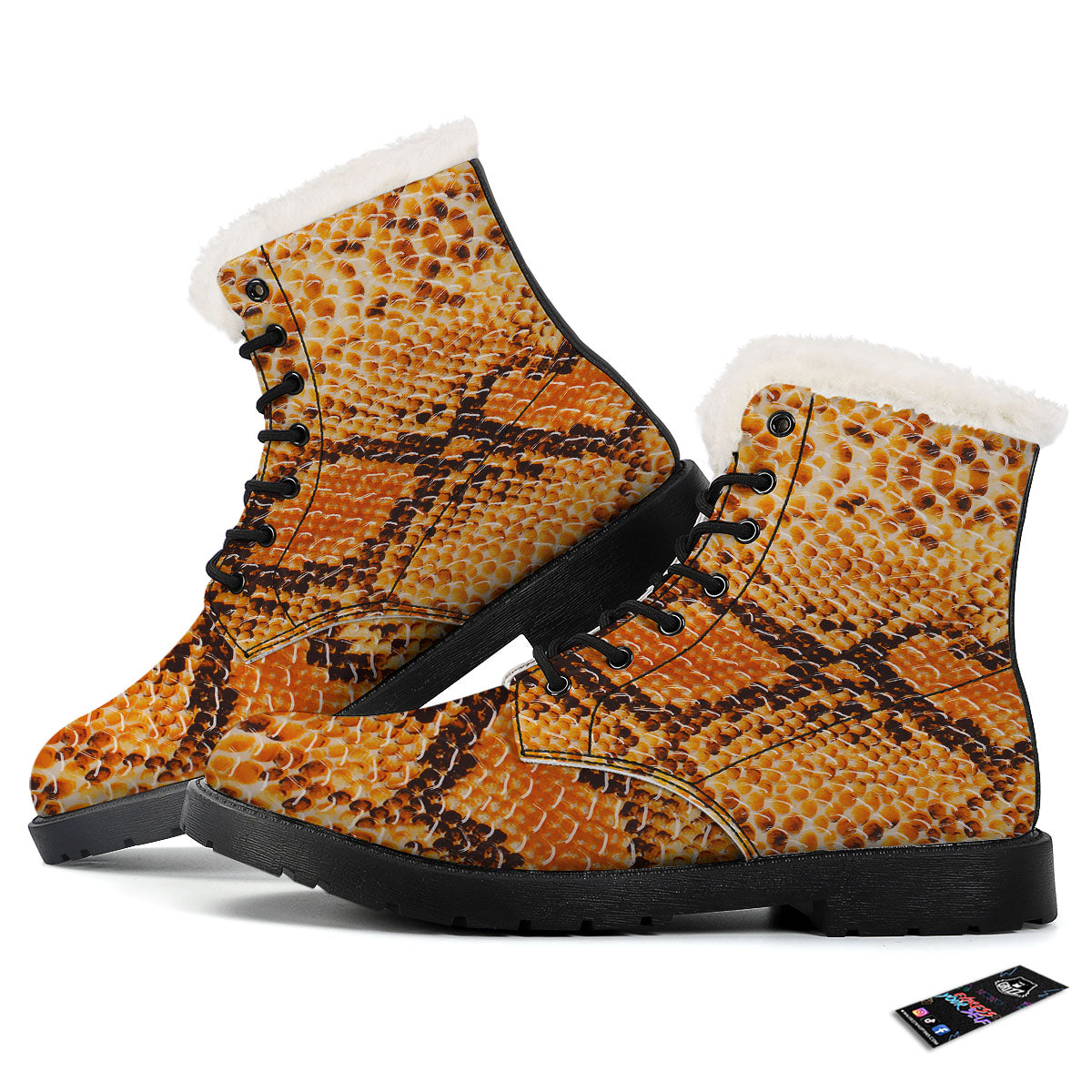 Snakeskin Yellow And Brown Print Winter Boots-grizzshop