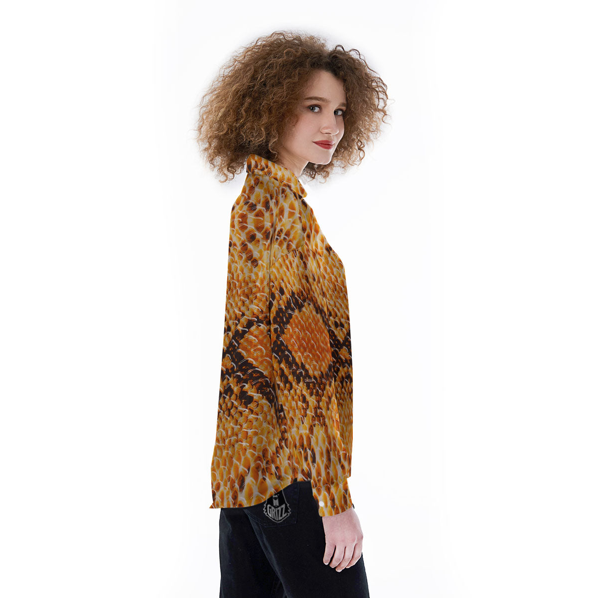 Snakeskin Yellow And Brown Print Women's Long Sleeve Shirts-grizzshop