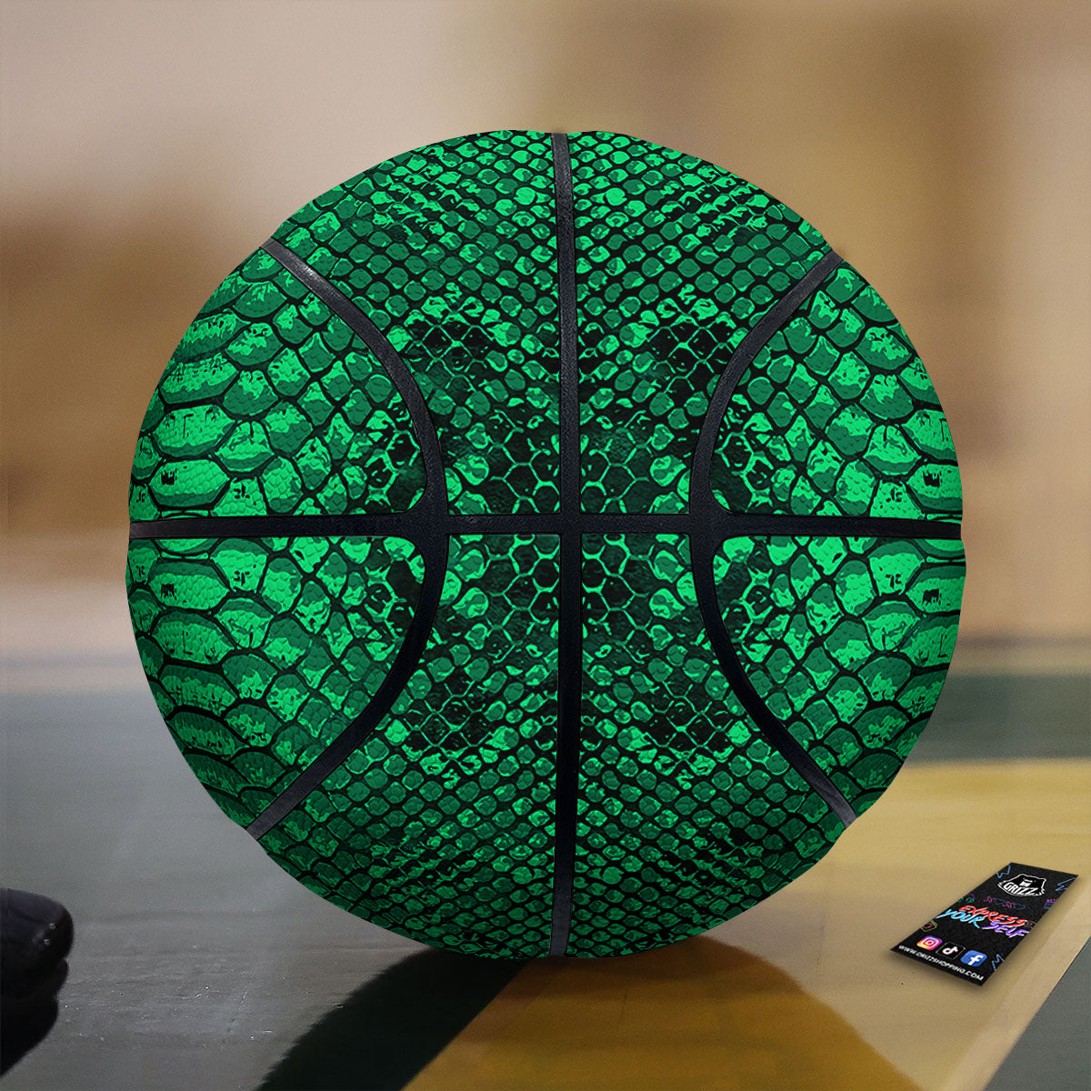 Snakeskin Black And Lime Green Print Basketball