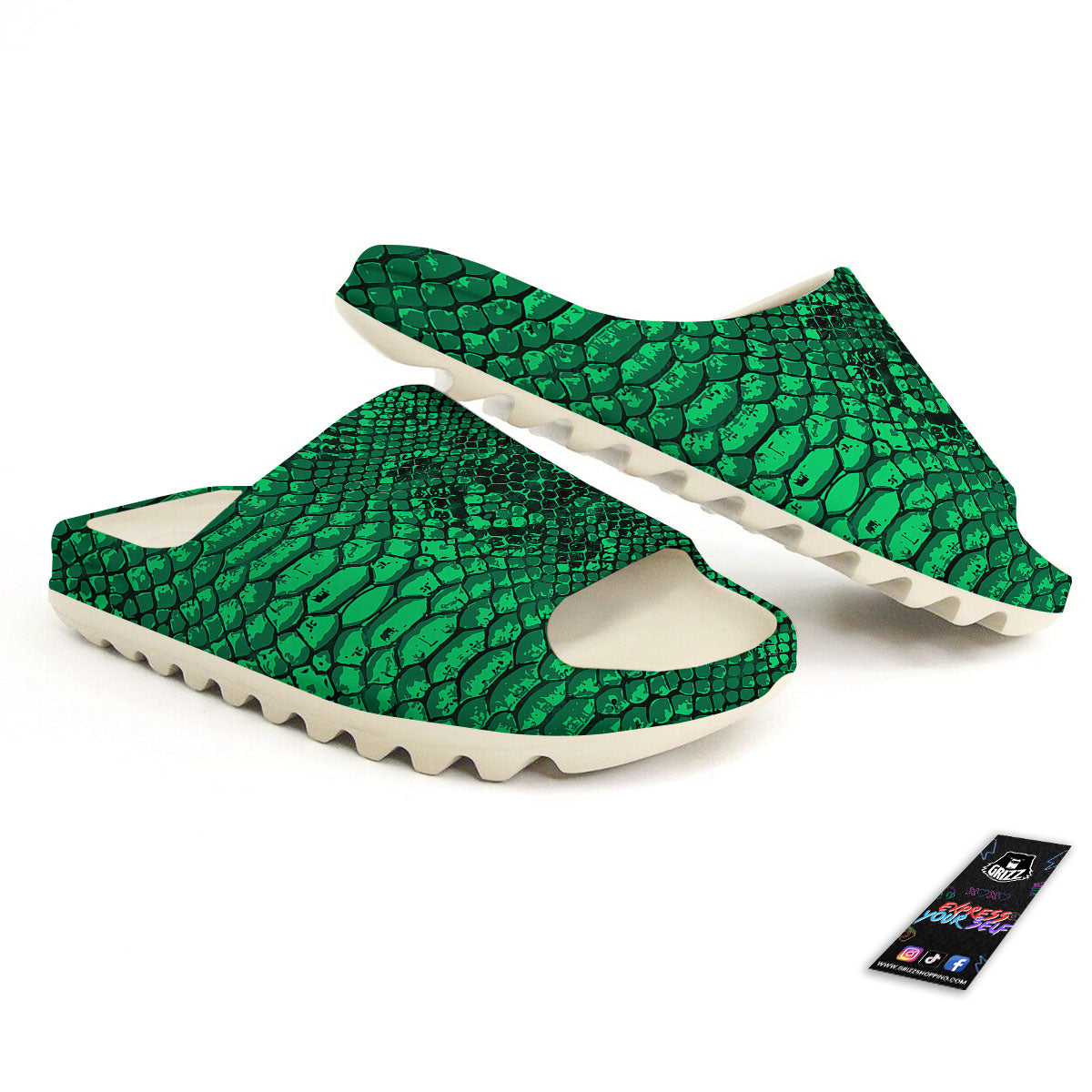 Snakeskin Black And Lime Green Print Sandals-grizzshop
