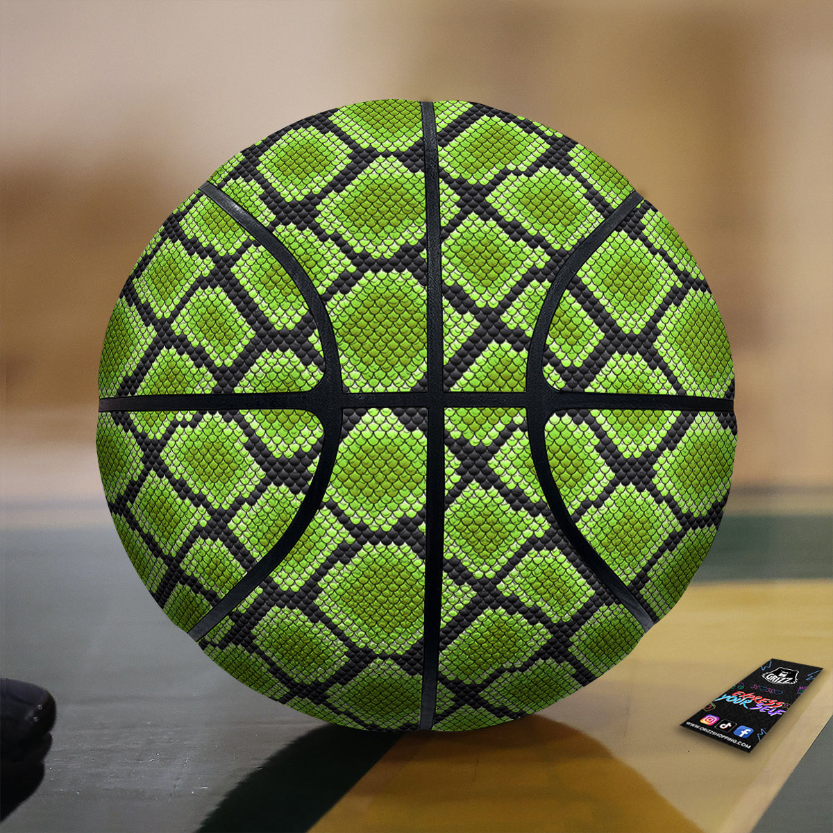 Snakeskin Black And Neon Green Print Basketball