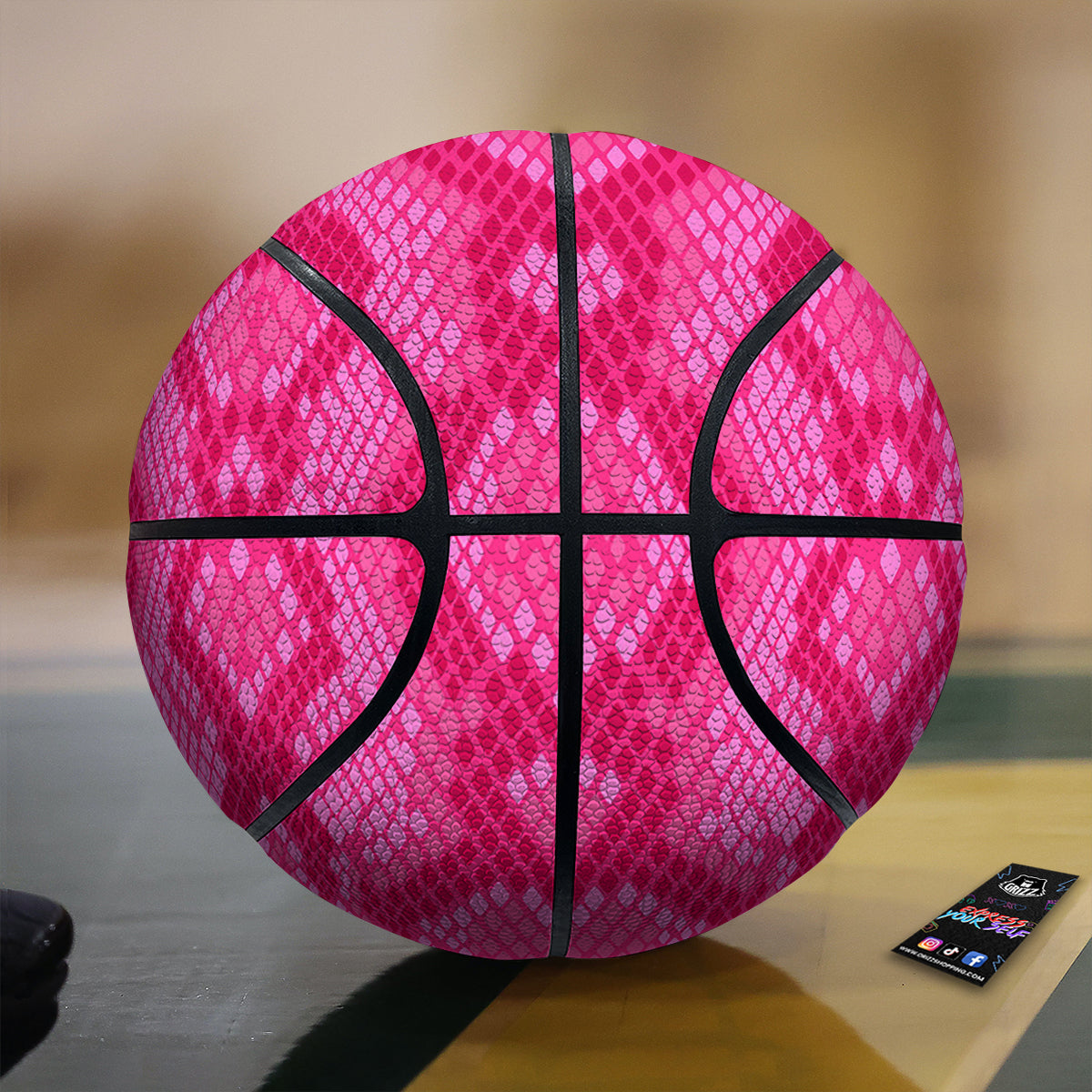 Snakeskin Black And Pink Neon Print Basketball