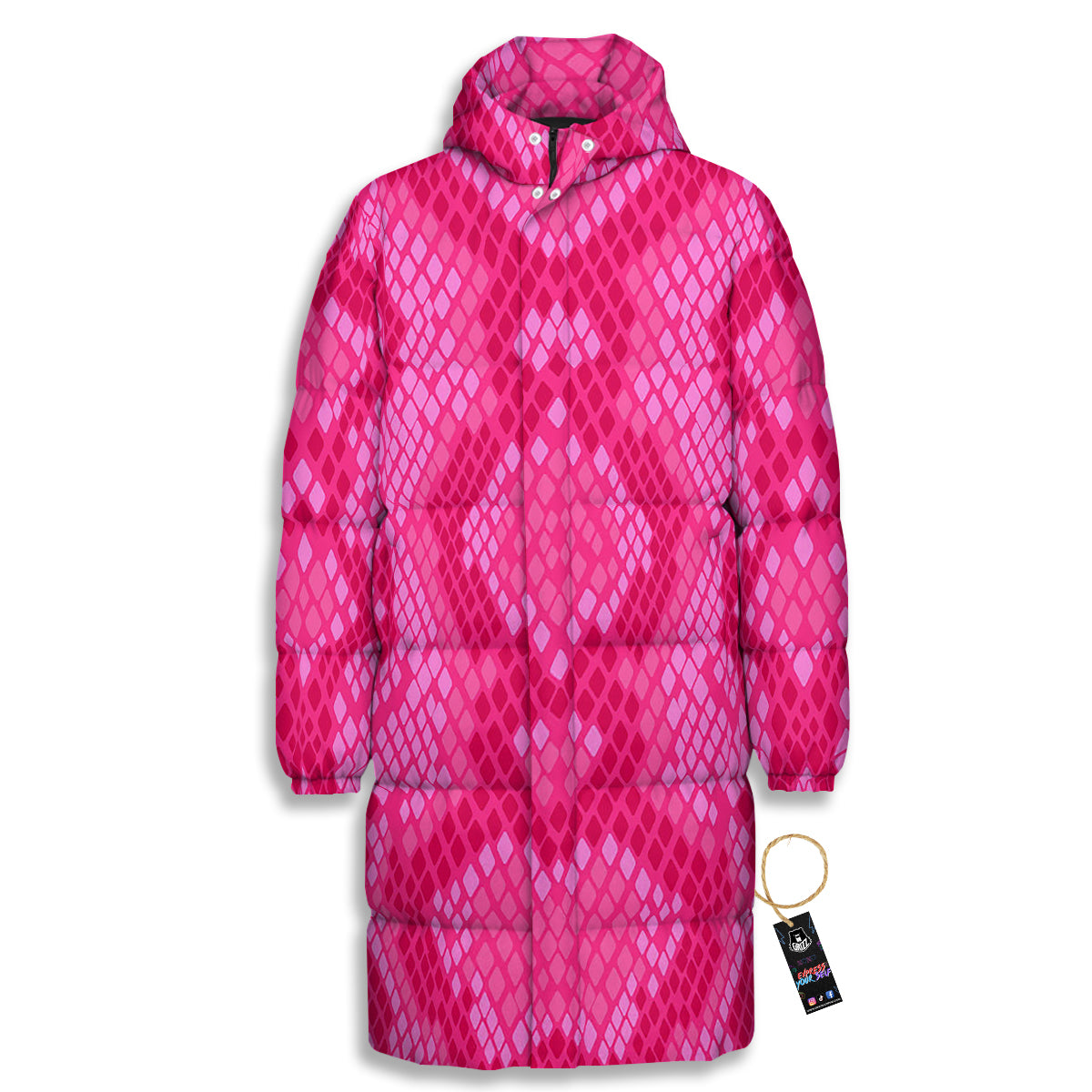 Snakeskin Black And Pink Neon Print Long Down Jacket