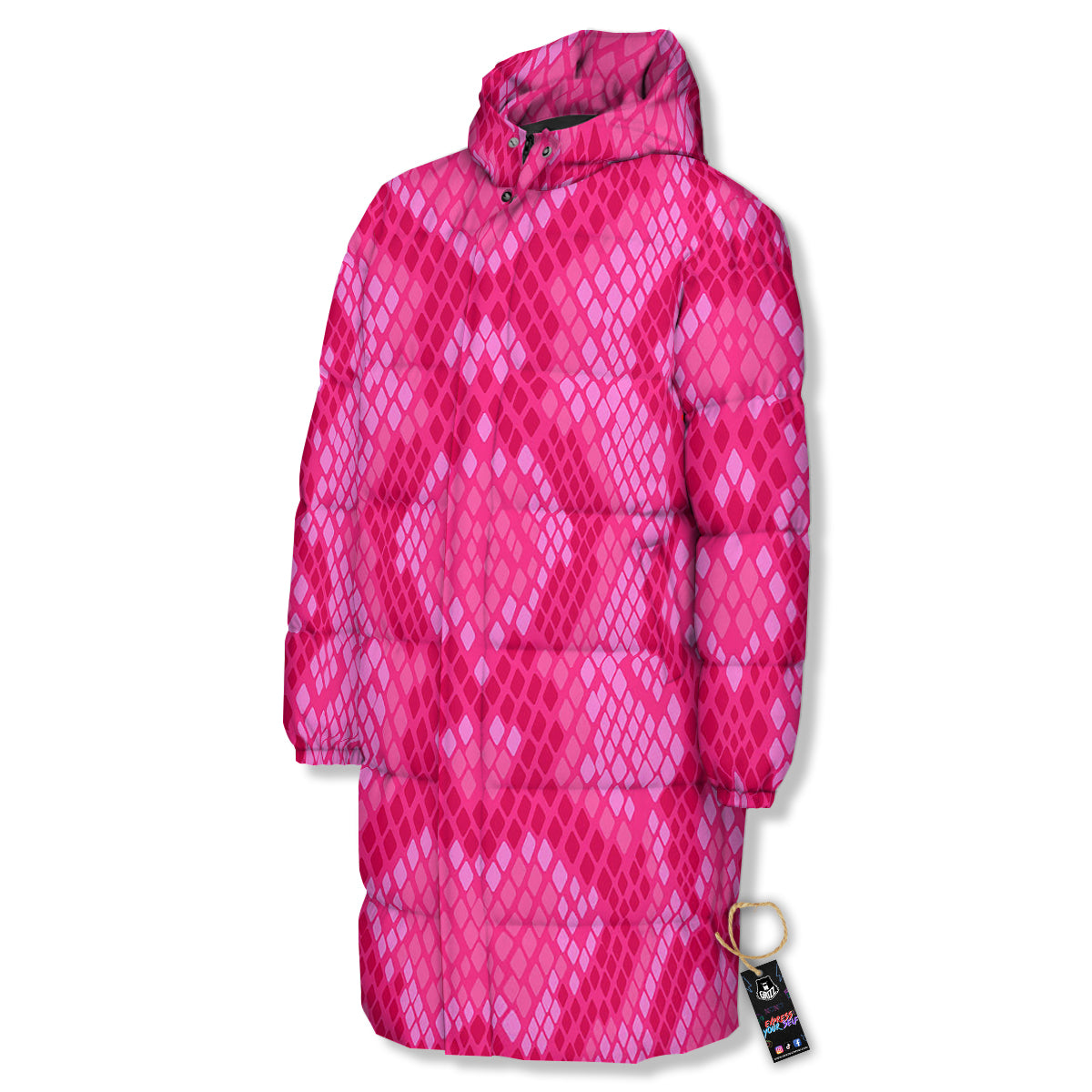 Snakeskin Black And Pink Neon Print Long Down Jacket