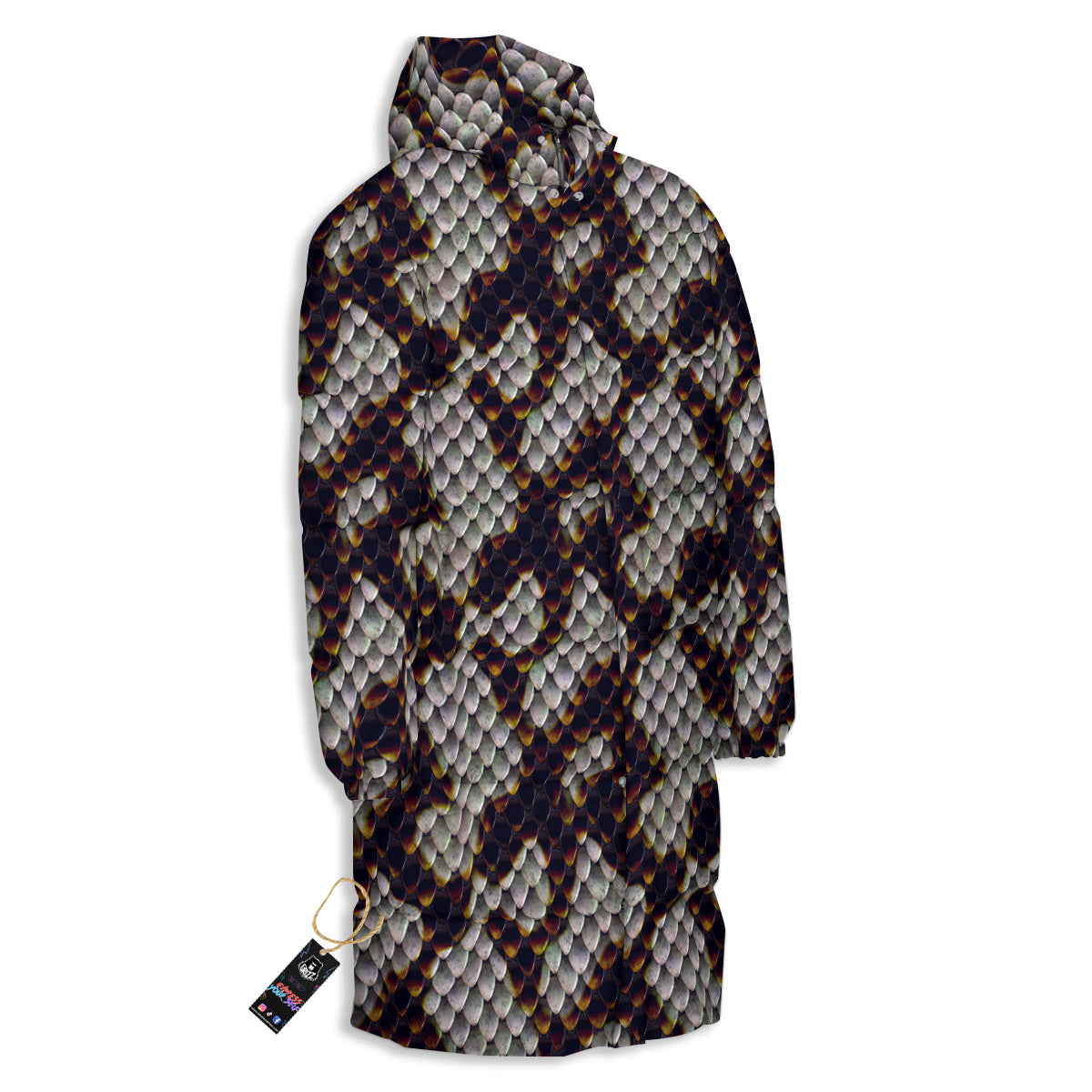 Snakeskin Black And White Texture Print Long Down Jacket