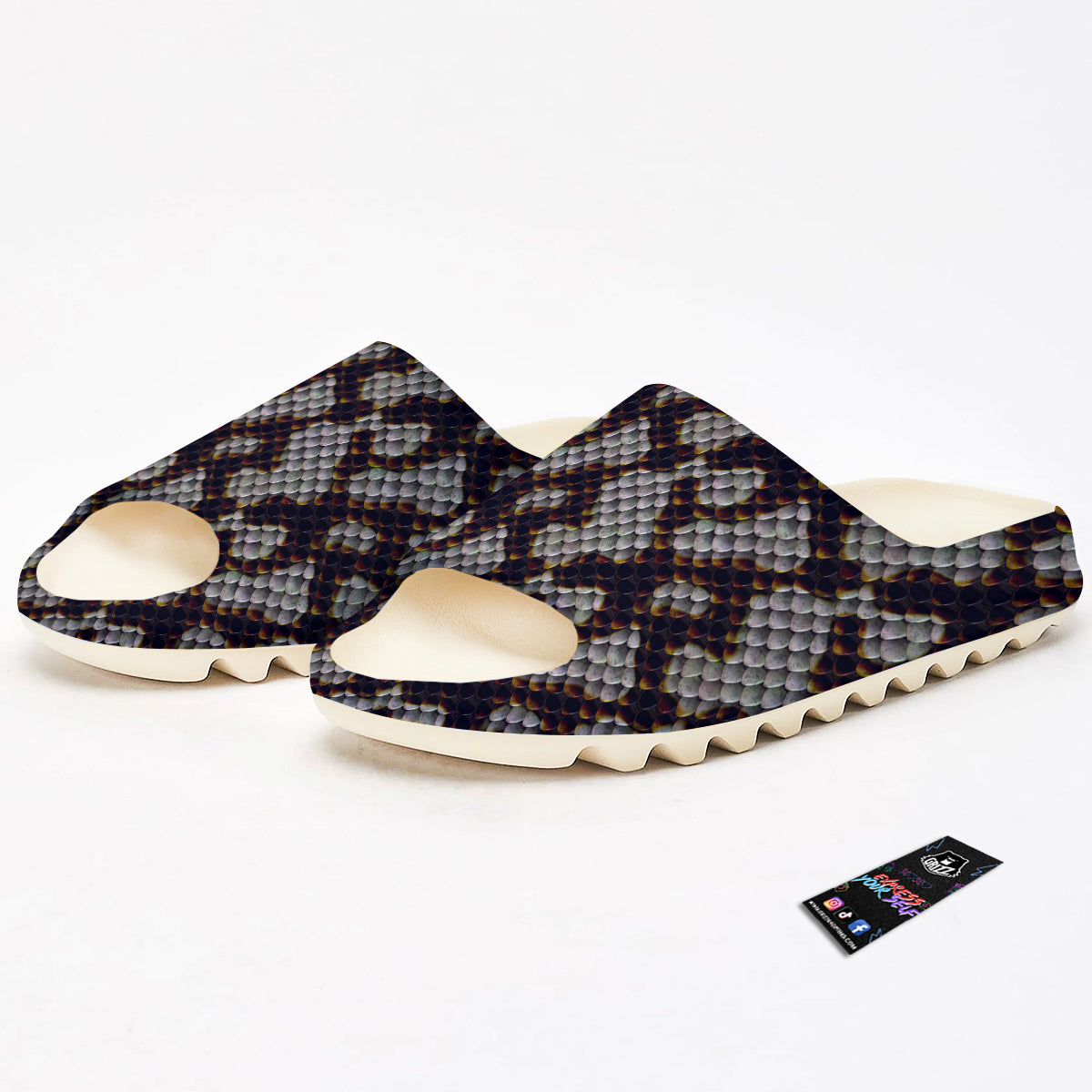 Snakeskin Black And White Texture Print Sandals-grizzshop